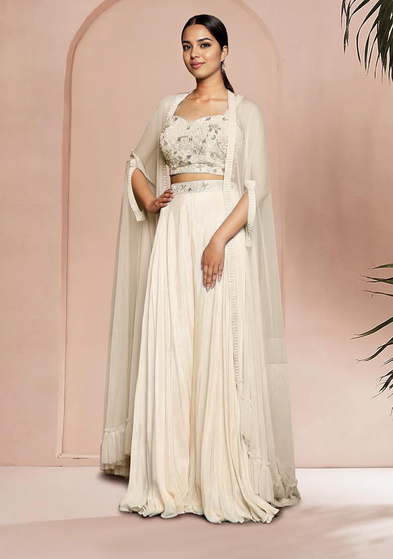 Peach Jacket Set With Hand Embroidered Blouse And Palazzo