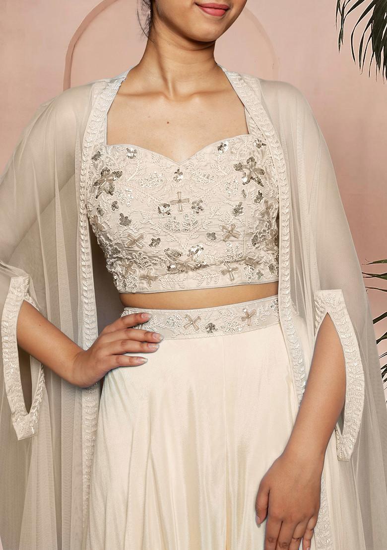 Peach Jacket Set With Hand Embroidered Blouse And Palazzo