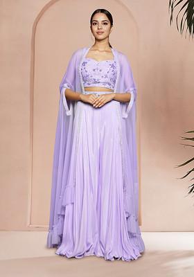 Purple Jacket Set With Hand Embroidered Blouse And Palazzo