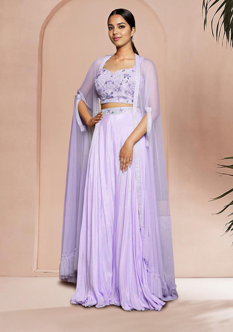 Purple Jacket Set With Hand Embroidered Blouse And Palazzo