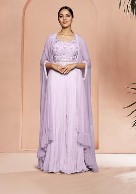 Purple Jacket Set With Hand Embroidered Blouse And Palazzo