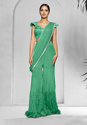 Green Sharara Set With Hand Embroidered Blouse