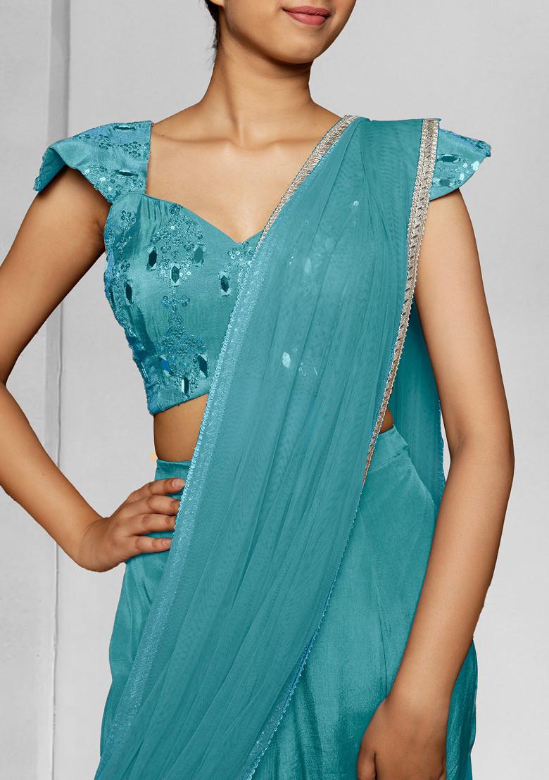 Blue Sharara Set With Hand Embroidered Blouse