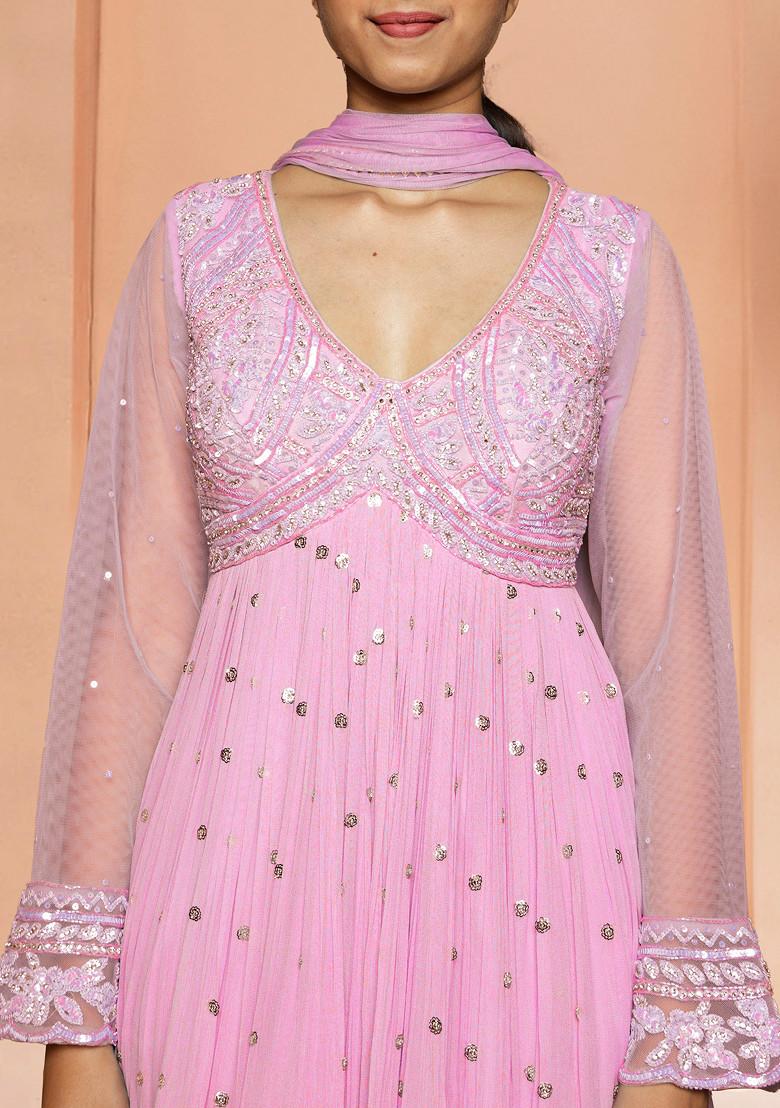 Pink Palazzo Set With Hand Embroidered Blouse And Dupatta