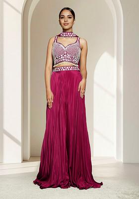 Pink Palazzo Set With Hand Embroidered Blouse And Dupatta