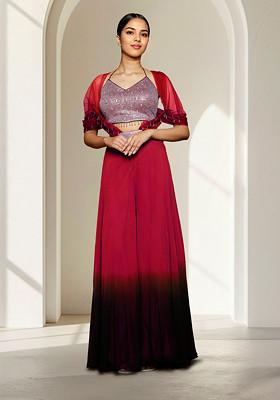 Pink Sharara Set With Hand Embroidered Blouse And Cape