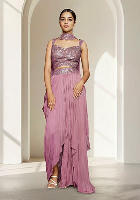 Pink Skirt Set With Hand Embroidered Blouse And Dupatta