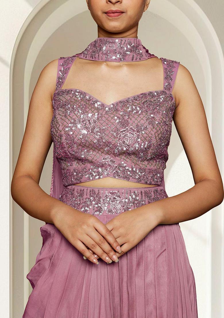 Pink Skirt Set With Hand Embroidered Blouse And Dupatta