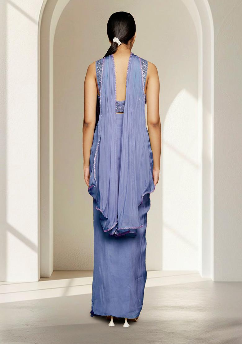 Blue Skirt Set With Hand Embroidered Blouse And Dupatta