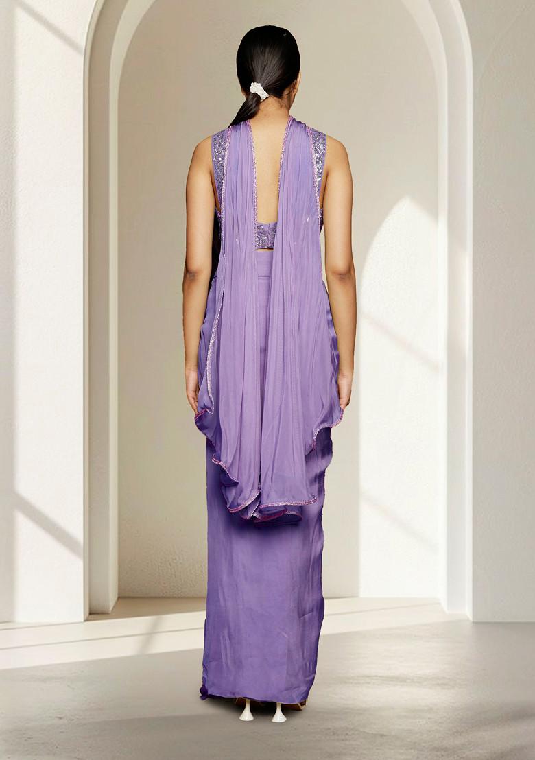 Purple Skirt Set With Hand Embroidered Blouse And Dupatta