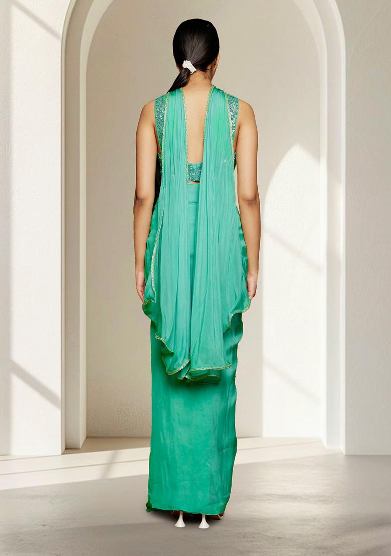 Green Skirt Set With Hand Embroidered Blouse And Dupatta