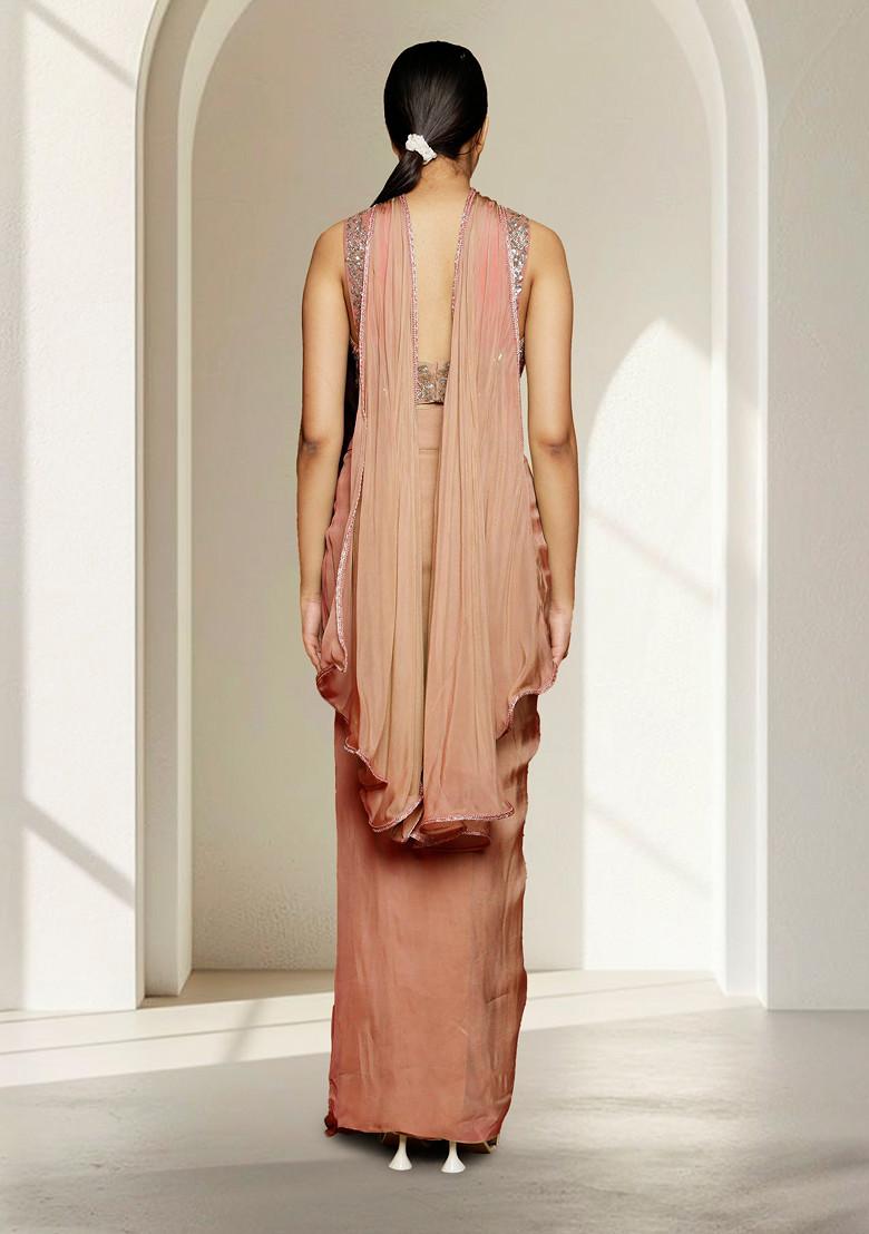 Peach Skirt Set With Hand Embroidered Blouse And Dupatta