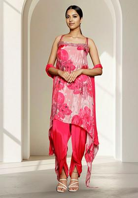 Pink Hand Embroidered Kurta Set With Pant And Dupatta
