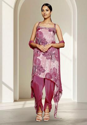 Purple Hand Embroidered Kurta Set With Pant And Dupatta