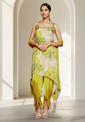 Green Hand Embroidered Kurta Set With Pant And Dupatta