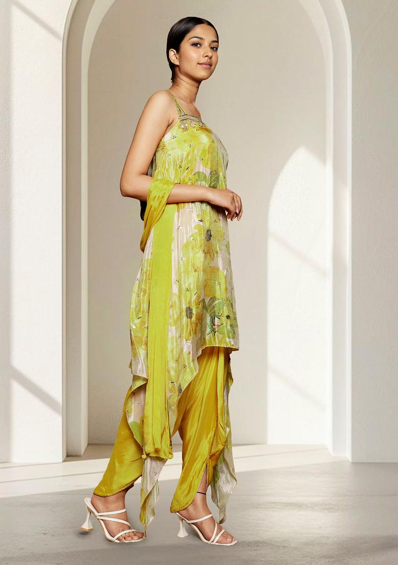 Green Hand Embroidered Kurta Set With Pant And Dupatta