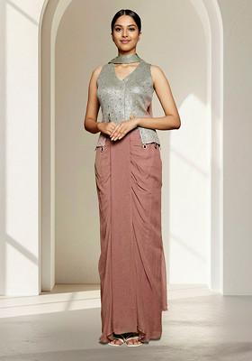 Pink Skirt Set With Hand Embroidered Blouse And Dupatta