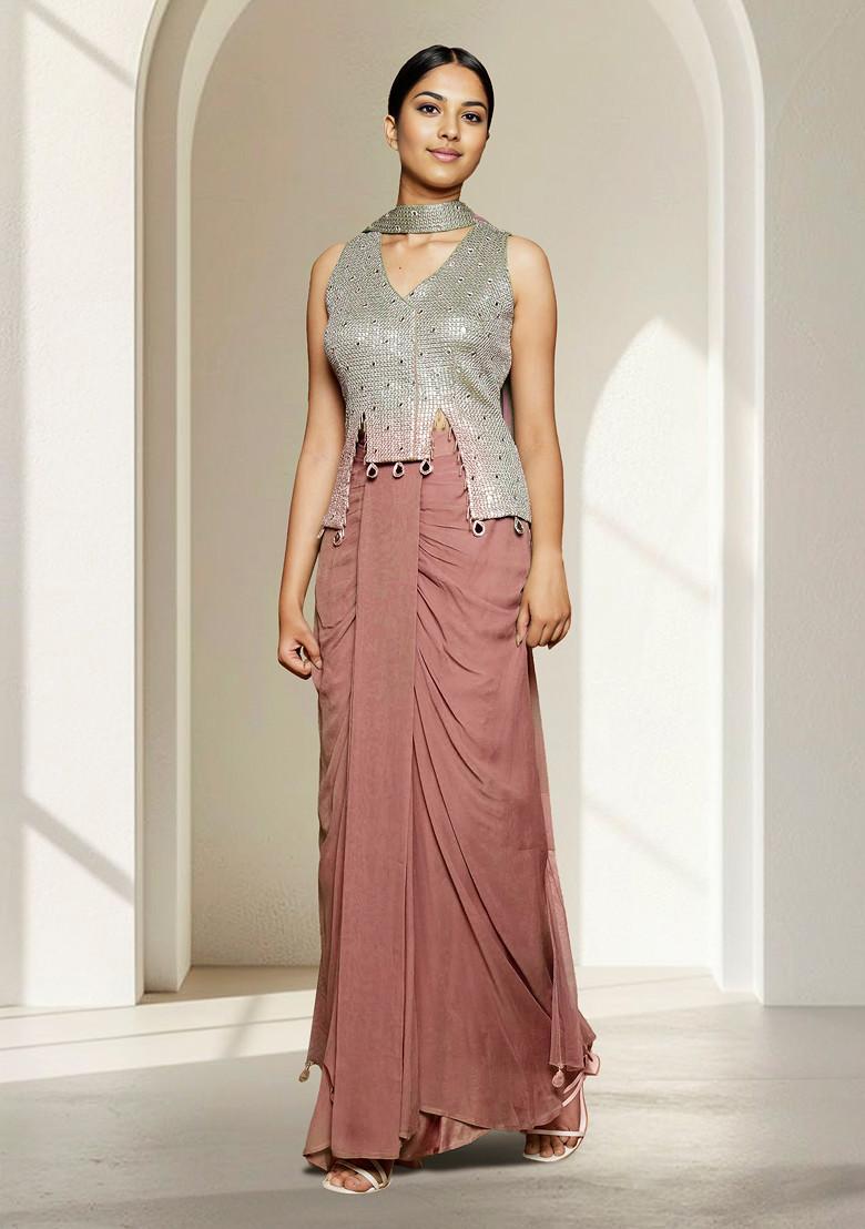 Pink Skirt Set With Hand Embroidered Blouse And Dupatta