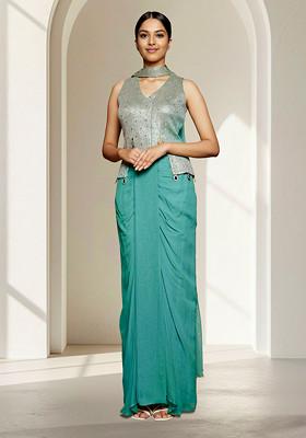 Green Skirt Set With Hand Embroidered Blouse And Dupatta
