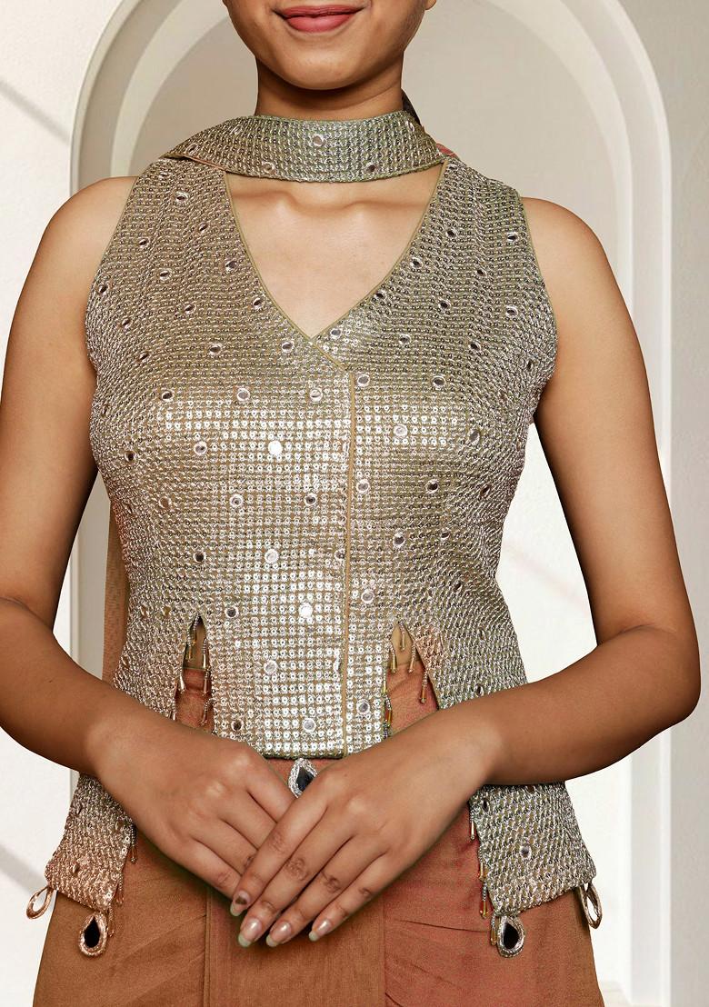 Peach Skirt Set With Hand Embroidered Blouse And Dupatta