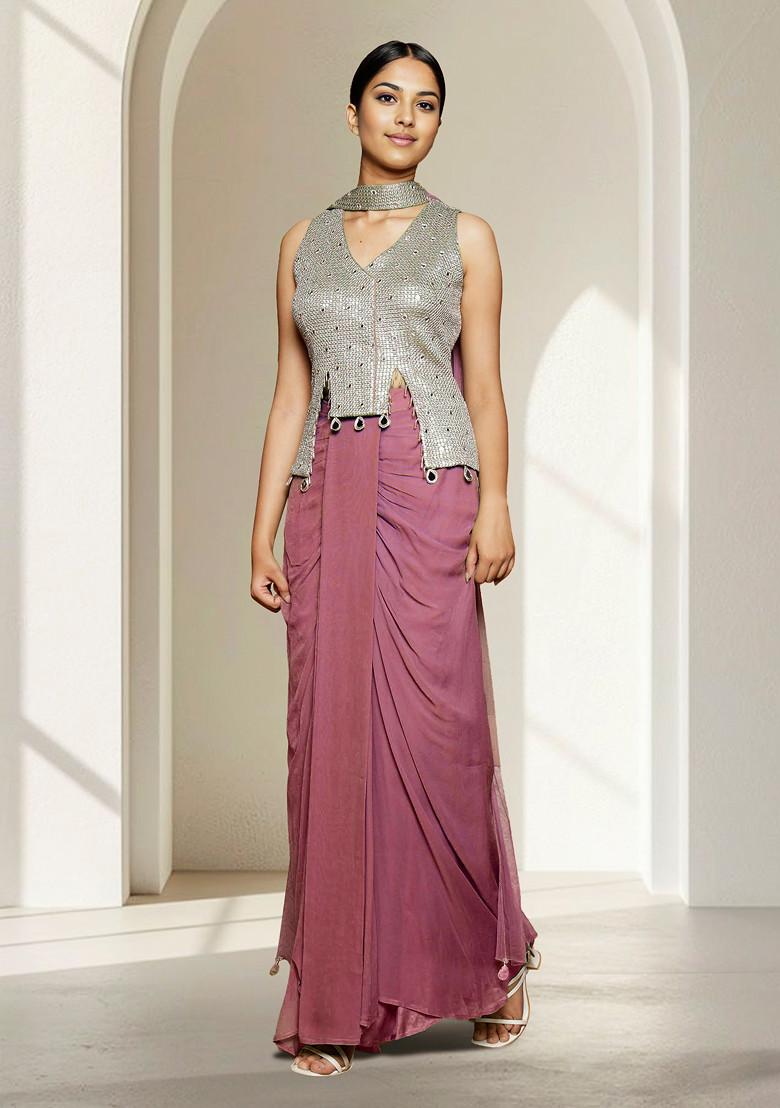 Pink Skirt Set With Hand Embroidered Blouse And Dupatta