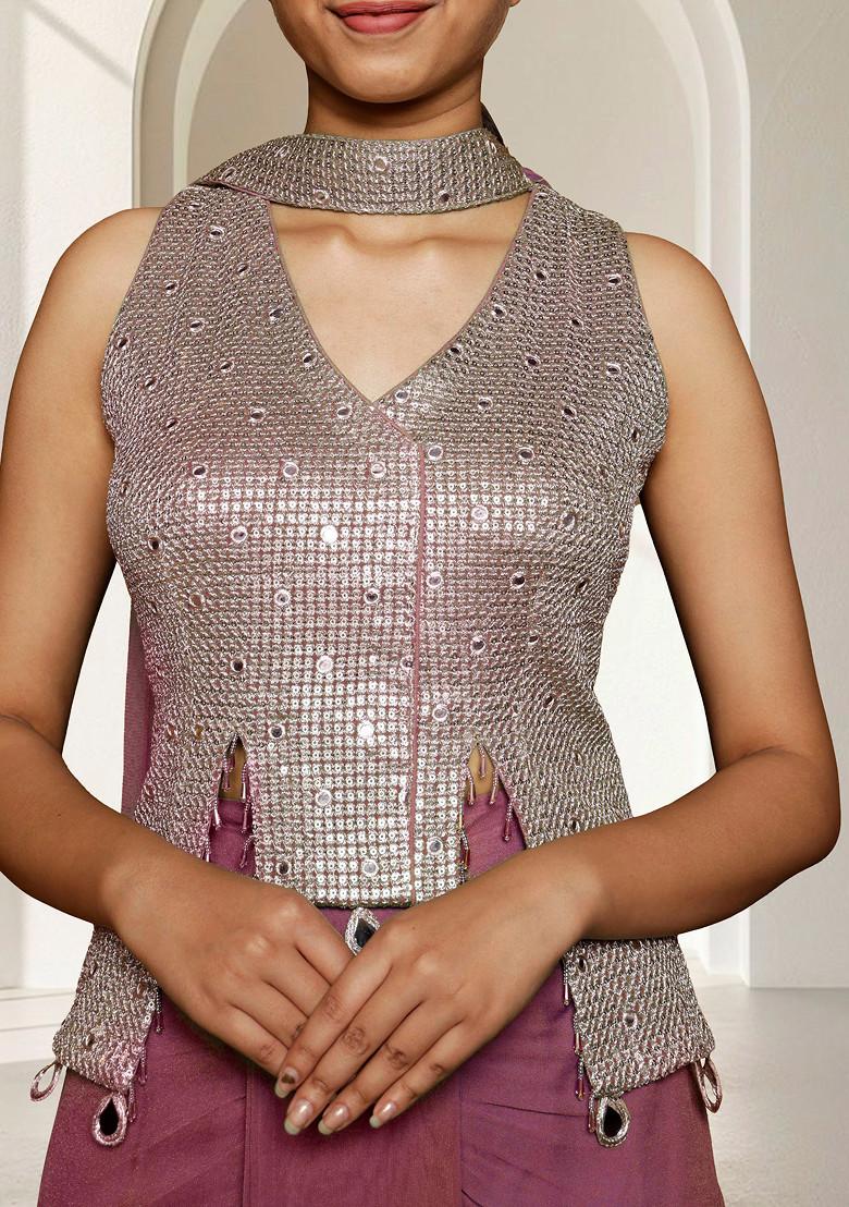 Pink Skirt Set With Hand Embroidered Blouse And Dupatta