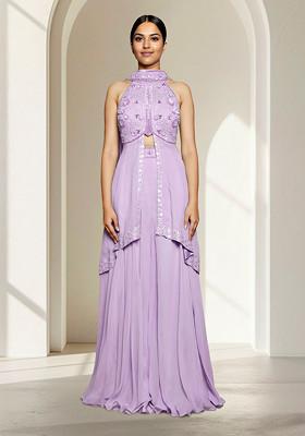 Purple Skirt Set With Hand Embroidered Blouse And Dupatta