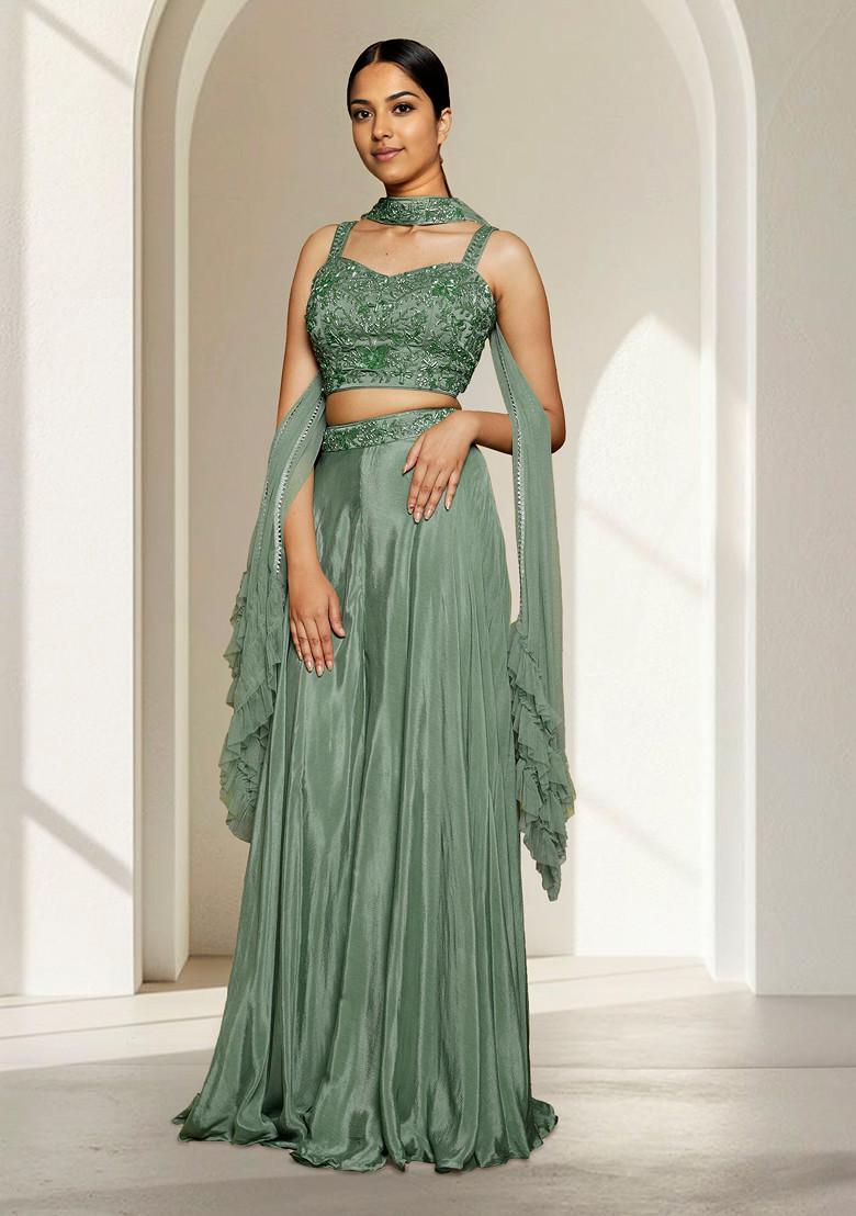 Green Sharara Set With Hand Embroidered Blouse And Dupatta