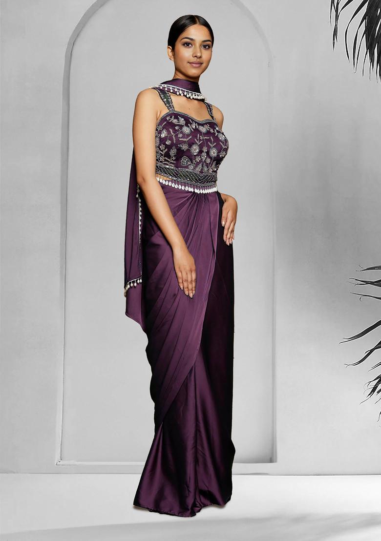 Purple Skirt Set With Hand Embroidered Blouse And Dupatta