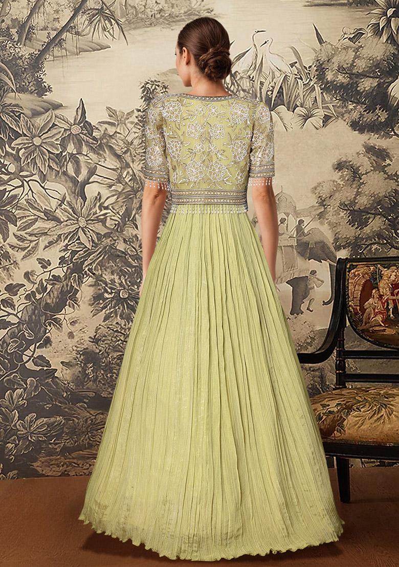 Green Hand Embroidered Anarkali Set With Dupatta