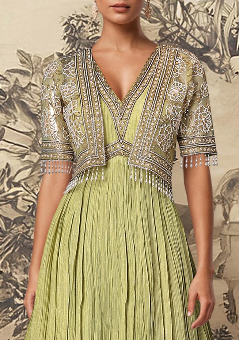 Green Hand Embroidered Anarkali Set With Dupatta