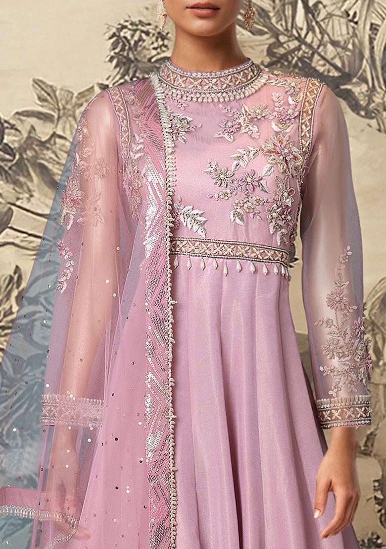 Pink Hand Embroidered Anarkali Set With Dupatta
