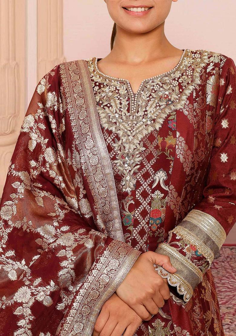 Red Hand Embroidered Kurta Set