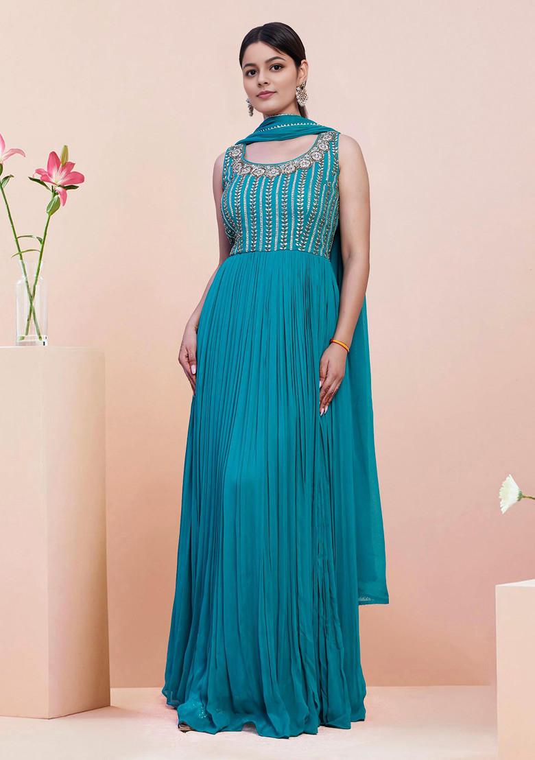 Green Hand Embroidered Anarkali Set With Dupatta