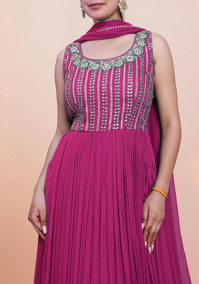 Pink Hand Embroidered Anarkali Set With Dupatta