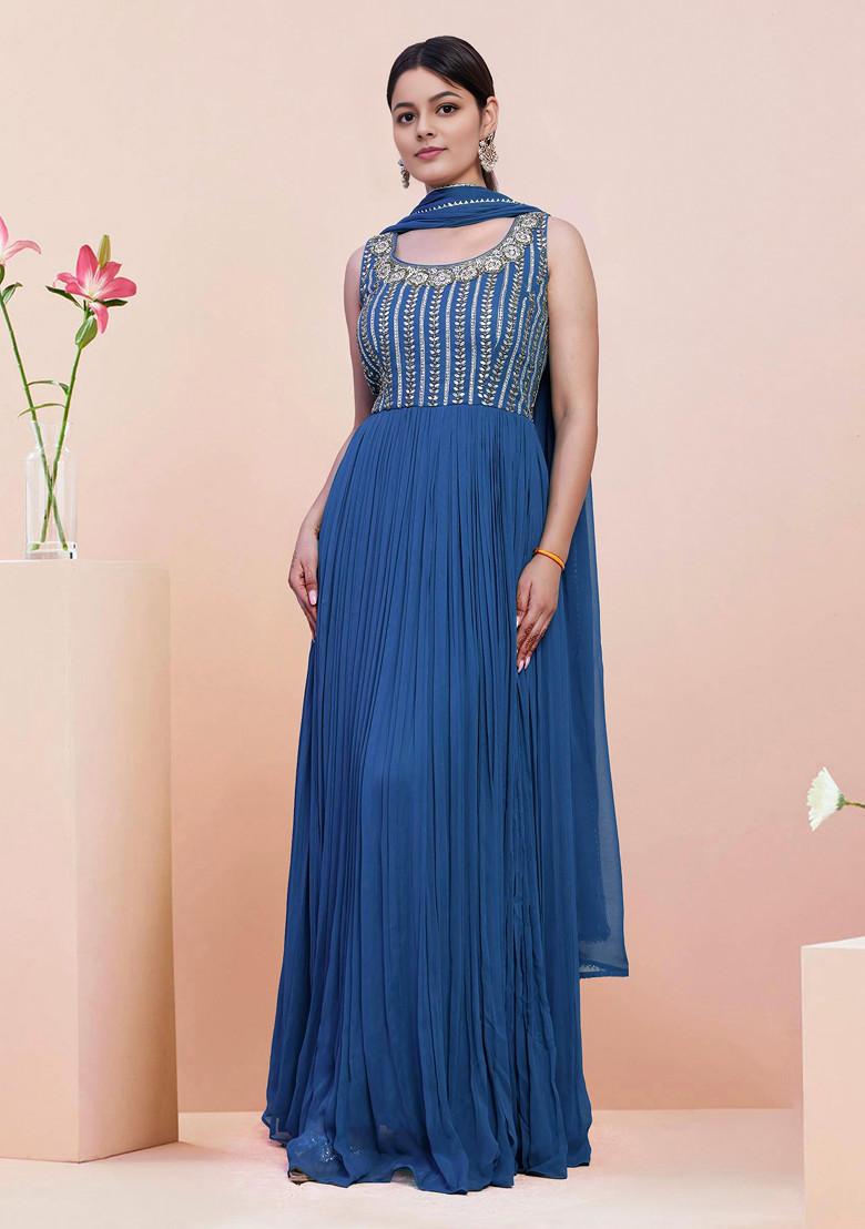 Blue Hand Embroidered Anarkali Set With Dupatta