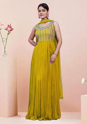 Yellow Hand Embroidered Anarkali Set With Dupatta