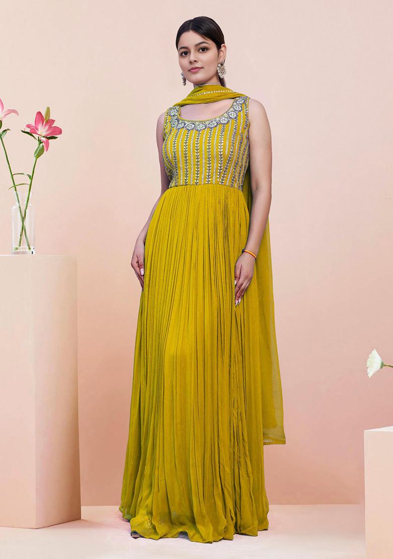 Yellow Hand Embroidered Anarkali Set With Dupatta