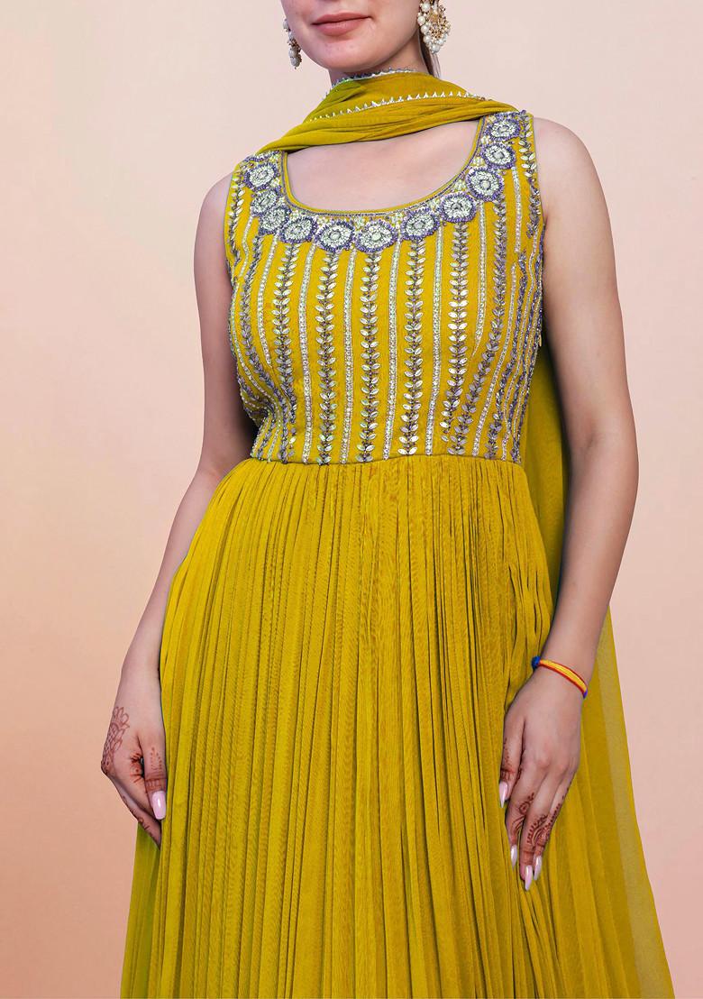 Yellow Hand Embroidered Anarkali Set With Dupatta