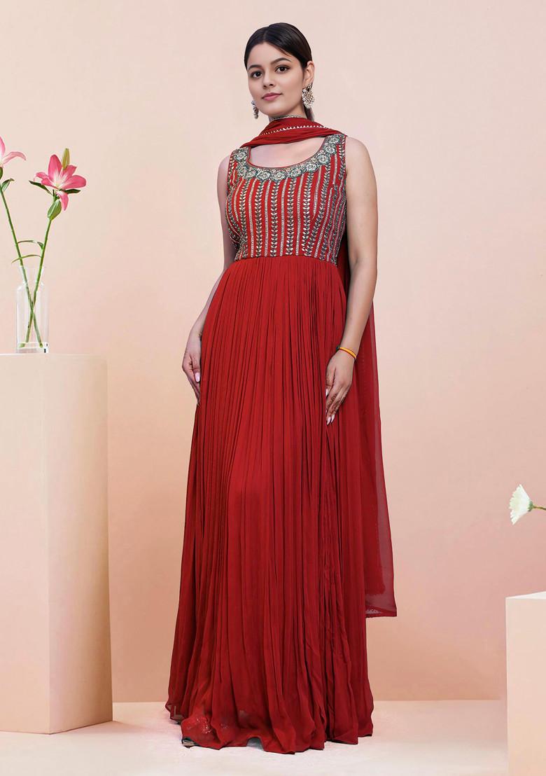 Red Hand Embroidered Anarkali Set With Dupatta