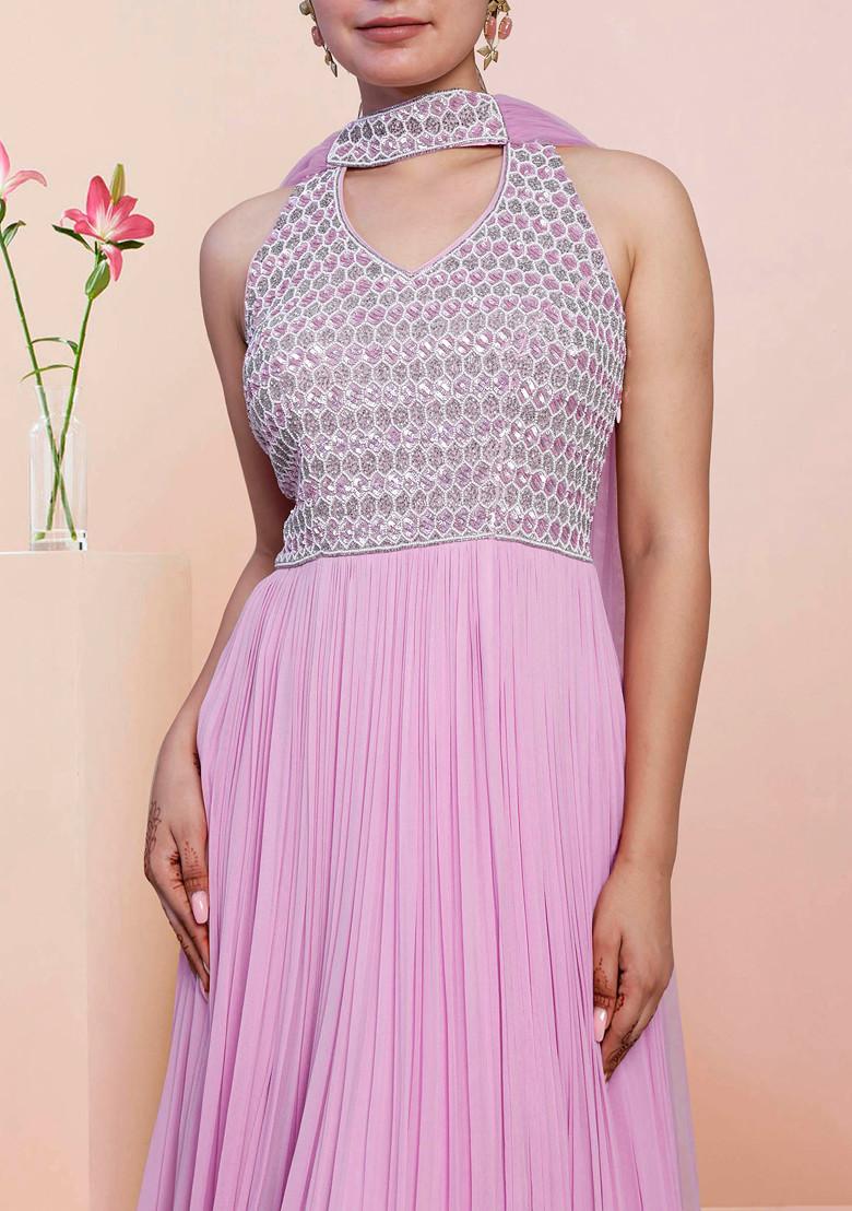 Pink Hand Embroidered Anarkali Set With Dupatta