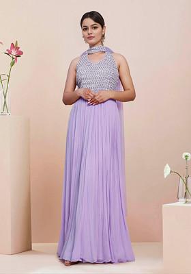 Purple Hand Embroidered Anarkali Set With Dupatta