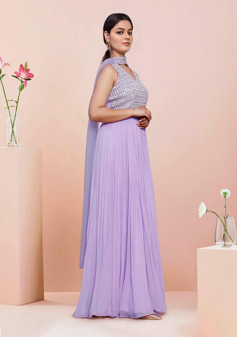 Purple Hand Embroidered Anarkali Set With Dupatta