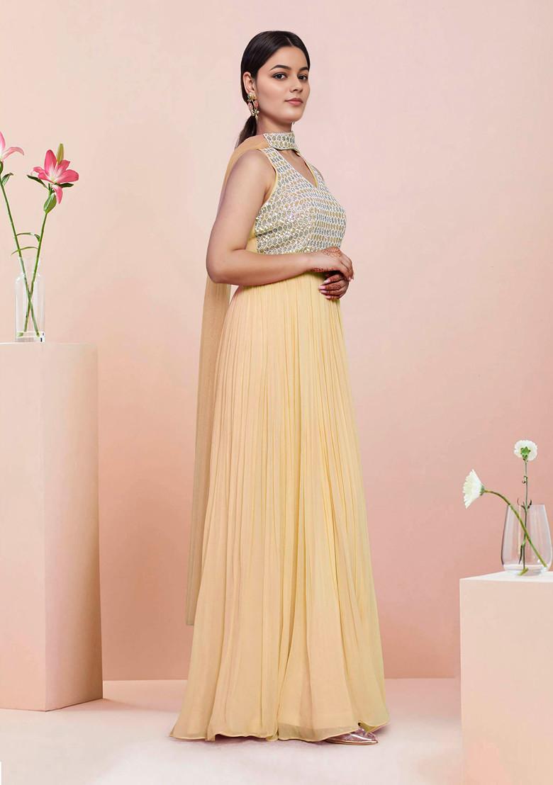 Yellow Hand Embroidered Anarkali Set With Dupatta