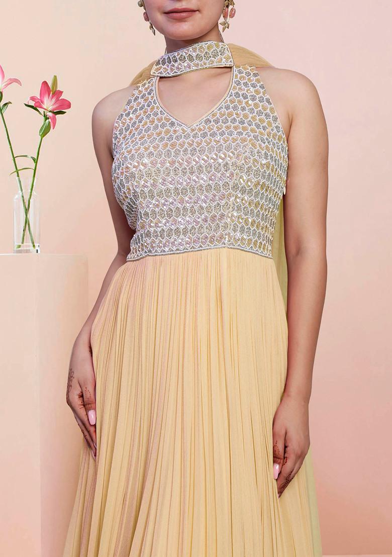 Yellow Hand Embroidered Anarkali Set With Dupatta