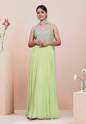 Green Hand Embroidered Anarkali Set With Dupatta