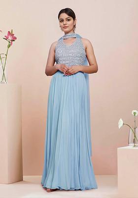 Blue Hand Embroidered Anarkali Set With Dupatta