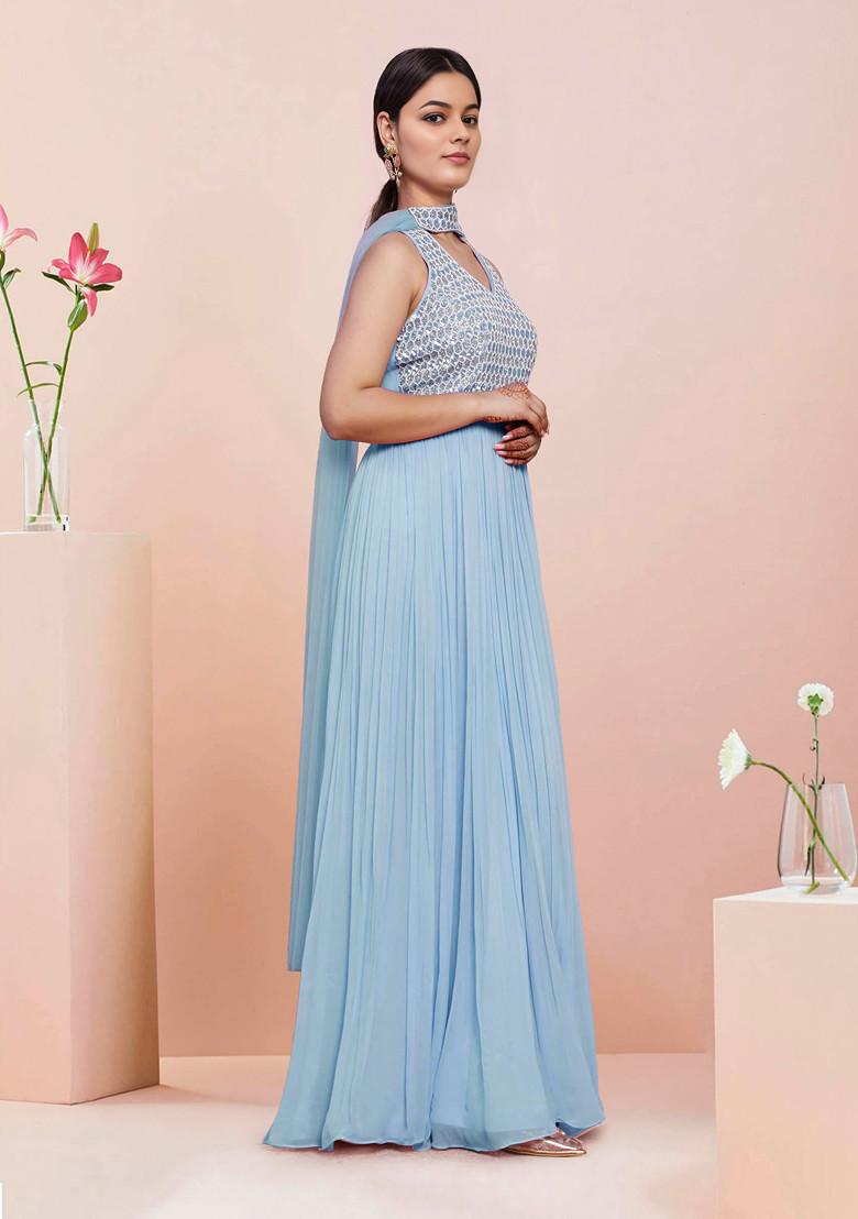 Blue Hand Embroidered Anarkali Set With Dupatta