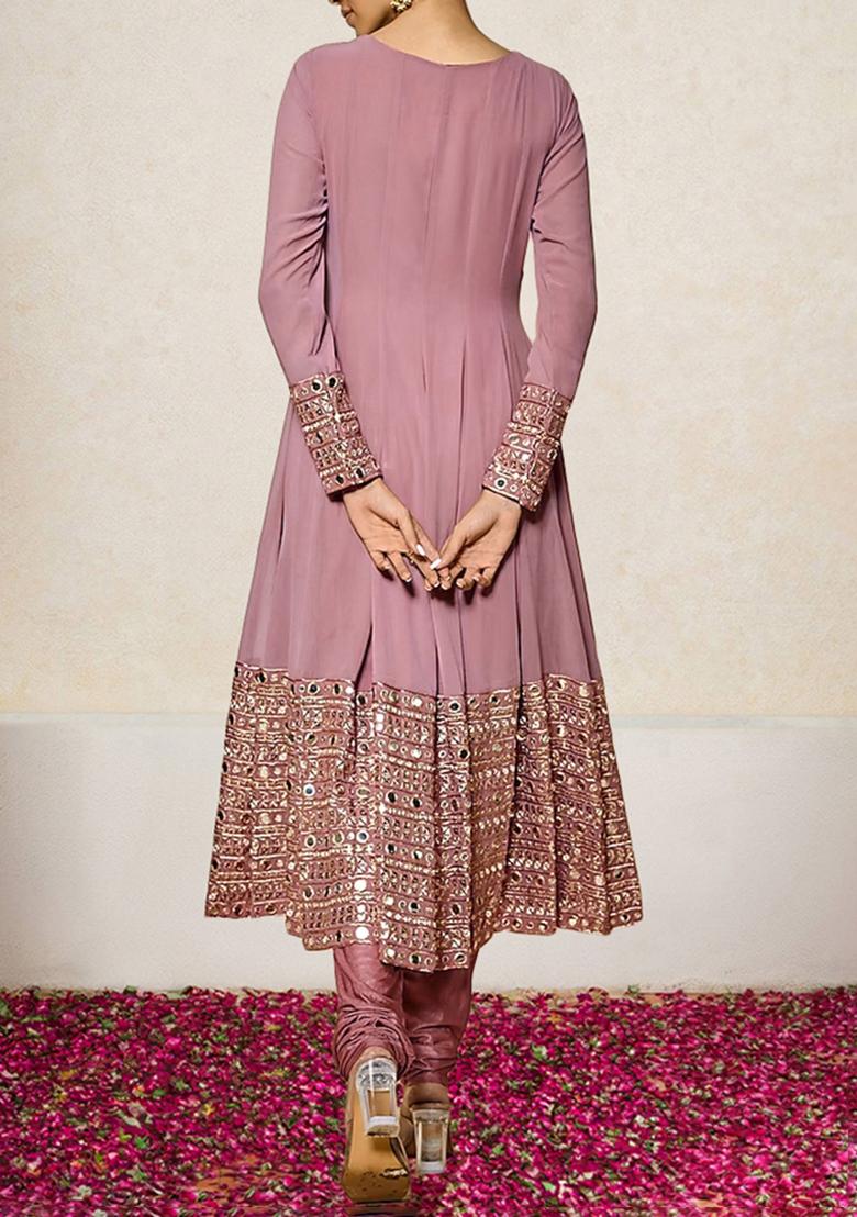 Mauve Kurta Set With Hand Embroidered Salwar And Dupatta