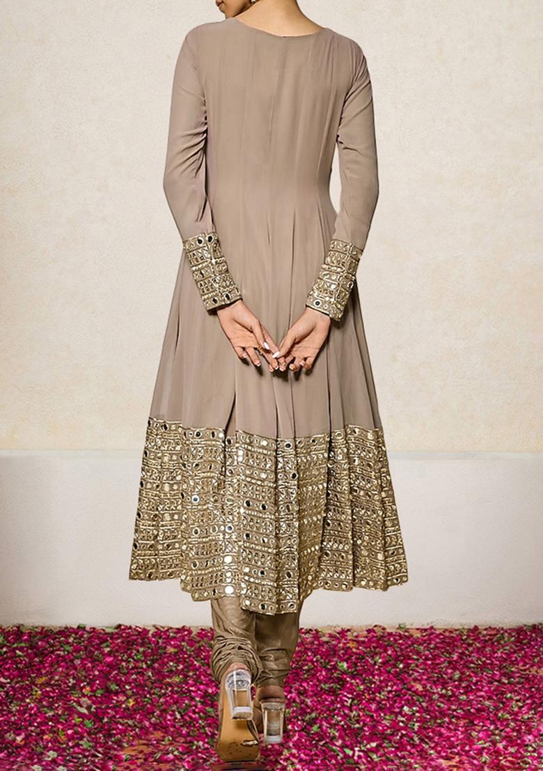 Beige Kurta Set With Hand Embroidered Salwar And Dupatta